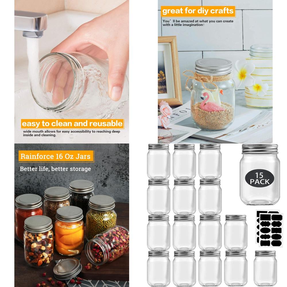 Meal Prep Bulking - 16 oz Mason Jars With Lids