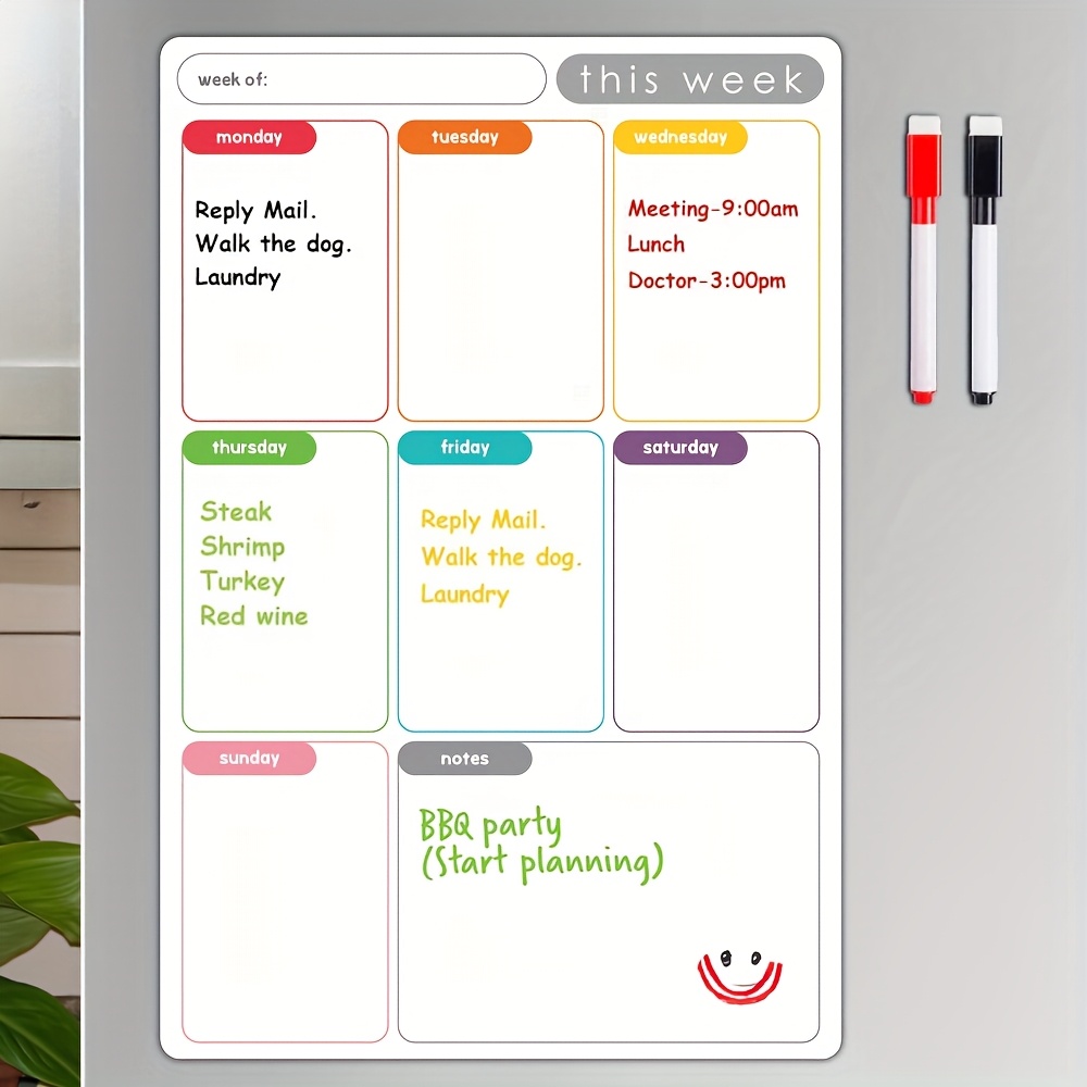Meal Prep Weekly - Magnetic Weekly Planner Erasable Fridge Calendar