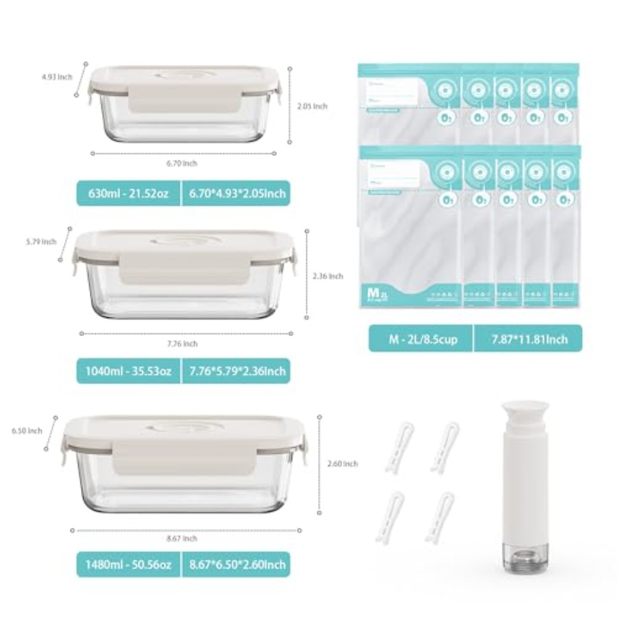Vacuum Seal Glass Food Storage - Meal Prep Vacuum Seal Containers reseña y precio