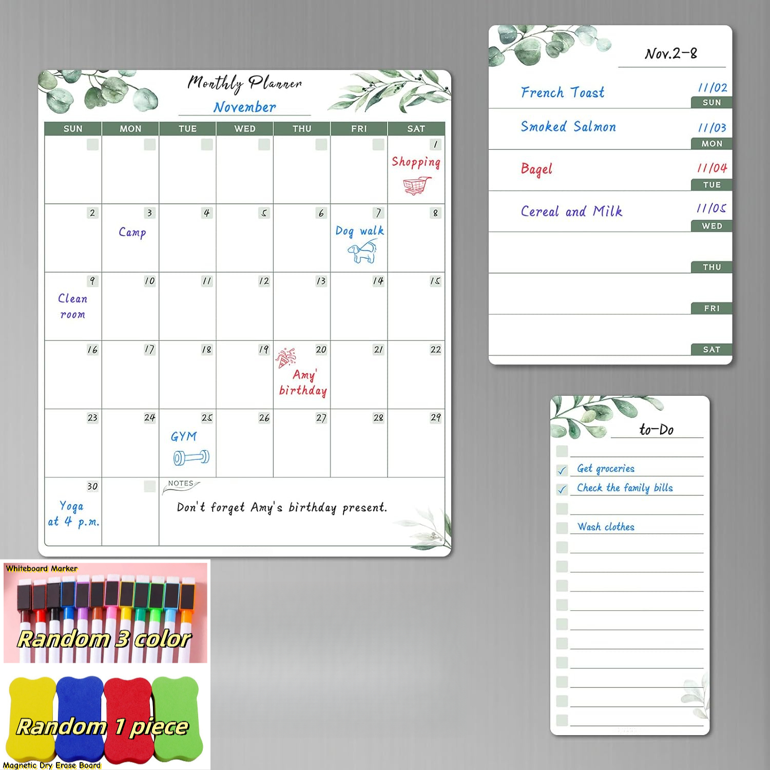 3pcs Dry Erase Fridge Calendar - Meal Prep Weekly reseña y precio
